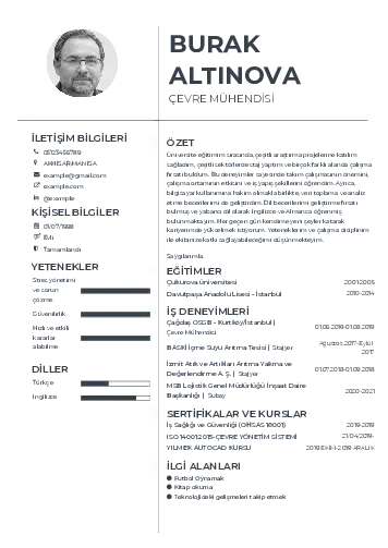 Çevre Mühendisi CV Örnekleri cv indir